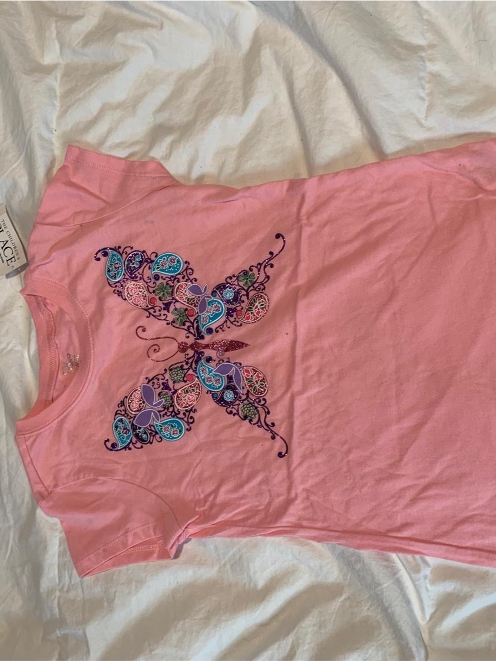 The Children's Place Pink Short-Sleeve Tee with Decorative Butterfly